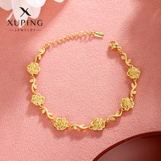 Women's Copper Alloy Gold Plated Frosted Flower Style Bracelet