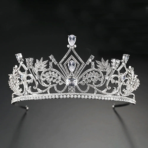 Women's Copper And Zircon Crown Tiara With Electroplated Finish Bridal Wedding Hair Accessory