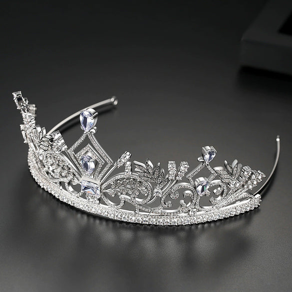 Women's Copper And Zircon Crown Tiara With Electroplated Finish Bridal Wedding Hair Accessory