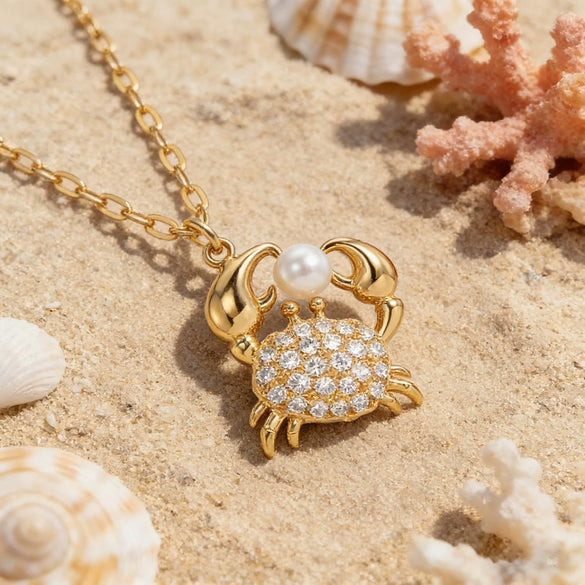 Women's Copper Animal Pendant Necklace With Crab And Starfish Design Electroplated O Shaped Clavicle Chain Casual Cute Jewelry