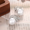 Women's Copper Banana Leaf Geometric Zirconia Earrings Imitation Pearl Lady Style