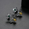 Women's Copper Bee And Flower Earrings With Zircon Accents Electroplated Animal Inspired Fashion Jewelry