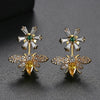 Women's Copper Bee And Flower Earrings With Zircon Accents Electroplated Animal Inspired Fashion Jewelry