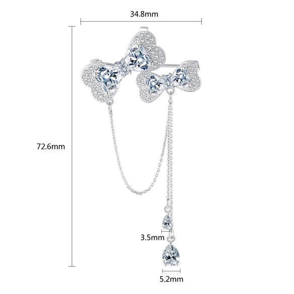 Women's Copper Bow Brooch With Zircon Accents Electroplated Chain And Tassel Design Simple Animal Pattern Fashion Jewelry Accessory