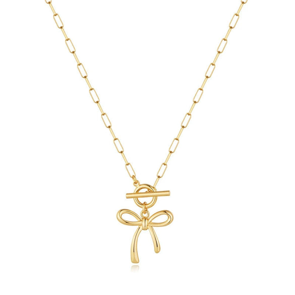Women's Copper Bowknot Clavicle Chain Necklace With Geometric Pendant Electroplated Sweet Versatile Design