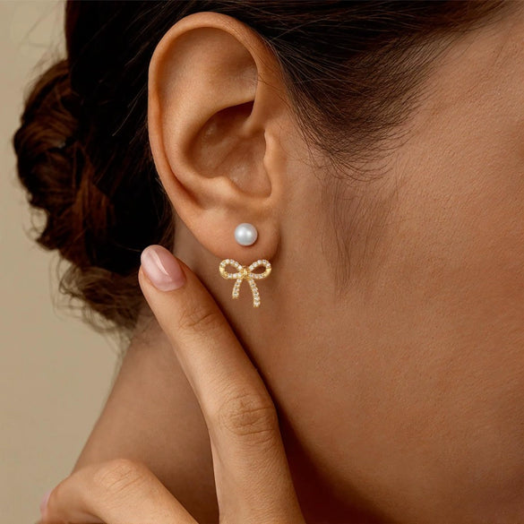 Women's Copper Bowknot Rhinestone Earrings Minimalist Geometric Design With Electroplated Finish Sweet Versatile Fashion Jewelry