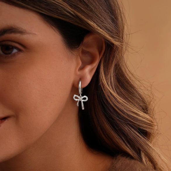 Women's Copper Bowknot Rhinestone Earrings Minimalist Geometric Design With Electroplated Finish Sweet Versatile Fashion Jewelry