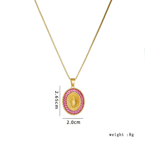 Women's Copper Box Chain Necklace With Mixed Gem Inlay And Electroplating Treatment Geometric Style
