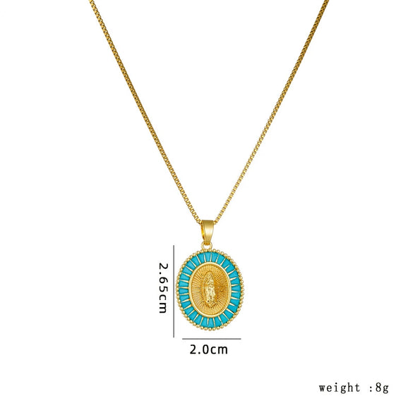 Women's Copper Box Chain Necklace With Mixed Gem Inlay And Electroplating Treatment Geometric Style