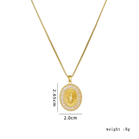 Women's Copper Box Chain Necklace With Mixed Gem Inlay And Electroplating Treatment Geometric Style