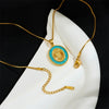 Women's Copper Box Chain Necklace With Mixed Gem Inlay And Electroplating Treatment Geometric Style