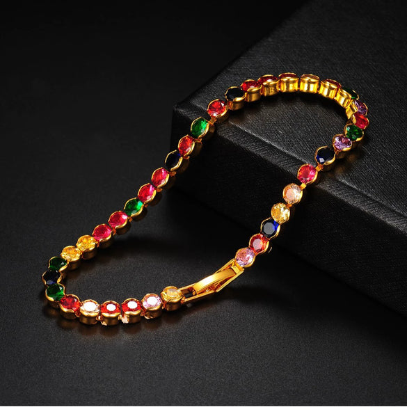 Women's Copper Bracelet With Aaa Round Color Zircon Geometric Natural Style Fashion Jewelry