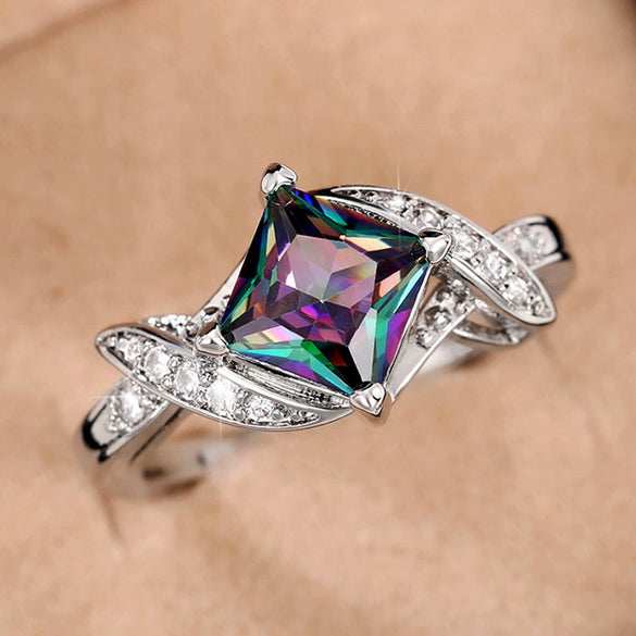 Women's Copper Bracelet With Square Diamond Color Zircon And Geometric Design