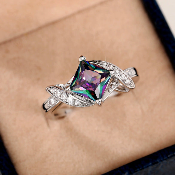 Women's Copper Bracelet With Square Diamond Color Zircon And Geometric Design