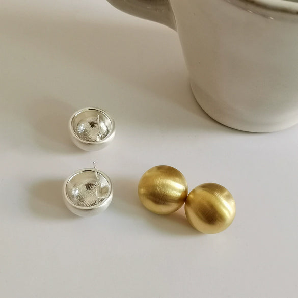 Women's Copper Brushed Metal Frosted Ball Geometric Electroplated Earrings