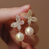 Women's Copper Butterfly Inlaid Zircon Imitation Pearl Elegant Fashion Earrings With Geometric Animal Zodiac Design