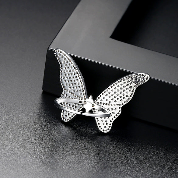 Women's Copper Butterfly Ring With Microinlaid Zircon Geometric Design And Electroplated Finish Fashion Jewelry