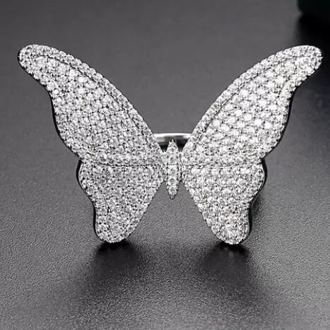 Women's Copper Butterfly Ring With Microinlaid Zircon Geometric Design And Electroplated Finish Fashion Jewelry
