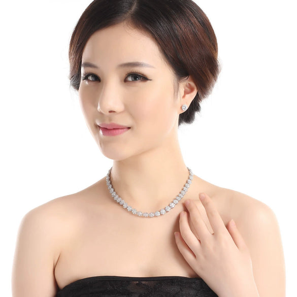 Women's Copper Camellia Flower Necklace With Zircon Accents And Handmade Chain Bridal Jewelry Set Wholesale