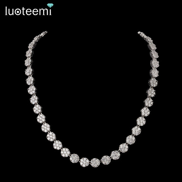 Women's Copper Camellia Flower Necklace With Zircon Accents And Handmade Chain Bridal Jewelry Set Wholesale