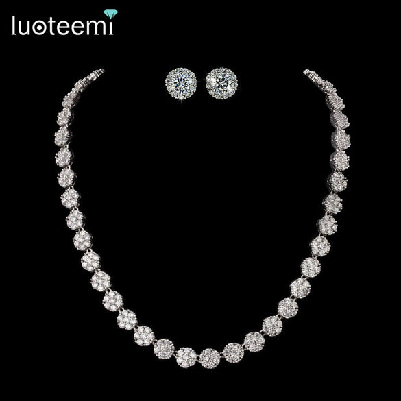 Women's Copper Camellia Flower Necklace With Zircon Accents And Handmade Chain Bridal Jewelry Set Wholesale