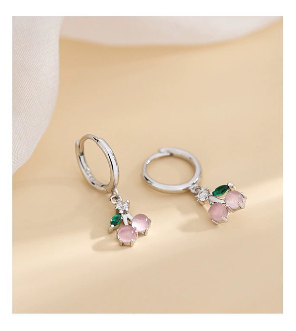 Women's Copper Cherry Pearl Earrings With Platinum Inlaid Detail Fashion Niche Design High Grade Elegant Earrings