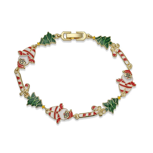 Women's Copper Christmas Bracelet With Colorful Drip Oil Geometric Design And Festive Holiday Tree Motifs