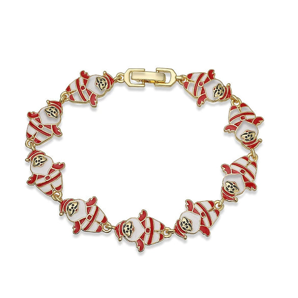 Women's Copper Christmas Bracelet With Colorful Drip Oil Geometric Design And Festive Holiday Tree Motifs