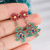 Women's Copper Christmas Earrings Colorful Flower And Leaf Design Hollow Christmas Tree Holiday Jewelry