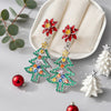 Women's Copper Christmas Earrings Colorful Flower And Leaf Design Hollow Christmas Tree Holiday Jewelry