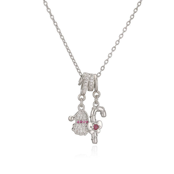 Women's Copper Christmas Necklace With Santa Claus Snowflake Stocking And Candy Cane Charms Dripping Oil Finish And O Chain