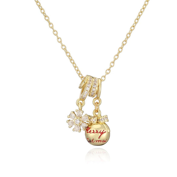 Women's Copper Christmas Necklace With Santa Claus Snowflake Stocking And Candy Cane Charms Dripping Oil Finish And O Chain