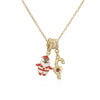 Women's Copper Christmas Necklace With Santa Claus Snowflake Stocking And Candy Cane Charms Dripping Oil Finish And O Chain