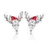 Women's Copper Christmas Reindeer Drop Earrings With Synthetic Cubic Zirconia And Enamel Holiday Design
