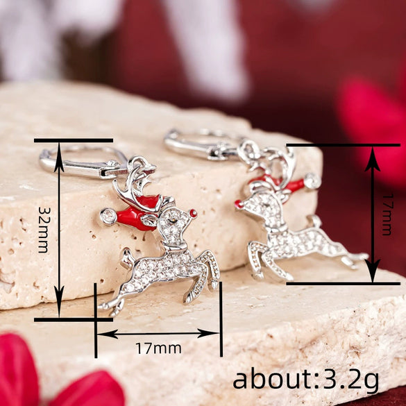 Women's Copper Christmas Reindeer Earrings With Santa Hat And Oil Painting Style Festive Animal Design