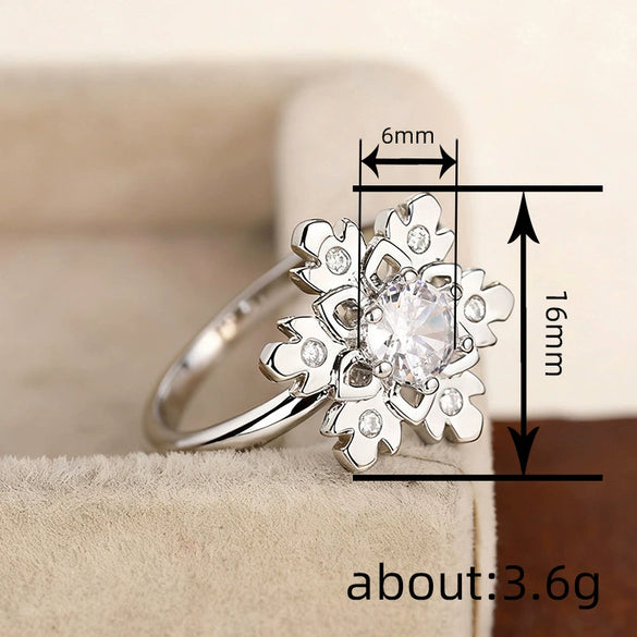 Women's Copper Christmas Snowflake Ring With Geometric Zircon Inlay Minimalist Sweet And Luxurious Jewelry Design