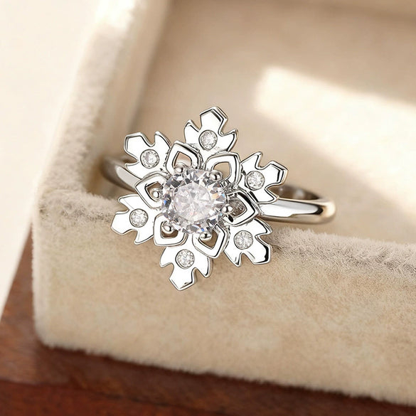 Women's Copper Christmas Snowflake Ring With Geometric Zircon Inlay Minimalist Sweet And Luxurious Jewelry Design