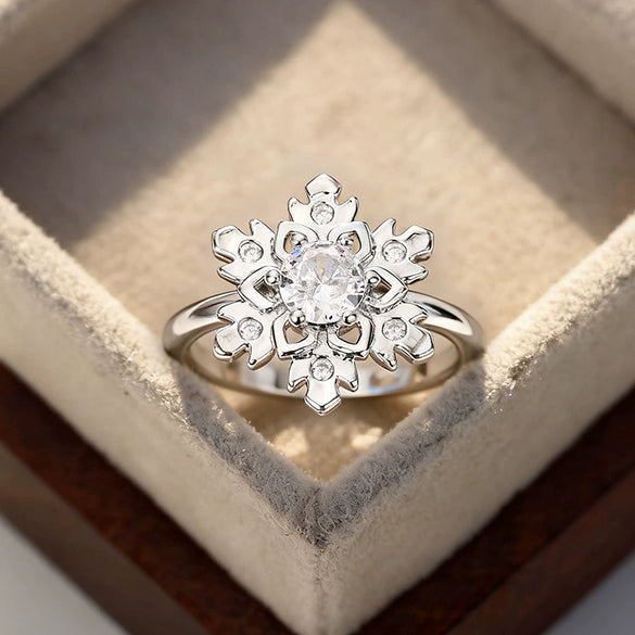 Women's Copper Christmas Snowflake Ring With Geometric Zircon Inlay Minimalist Sweet And Luxurious Jewelry Design