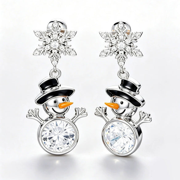 Women's Copper Christmas Snowman Snowflake Earrings With Star Shape And Festive Cartoon Design