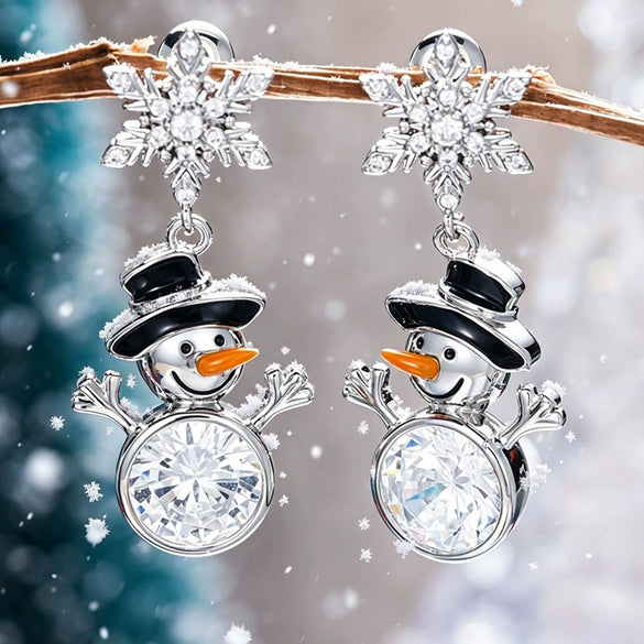 Women's Copper Christmas Snowman Snowflake Earrings With Star Shape And Festive Cartoon Design