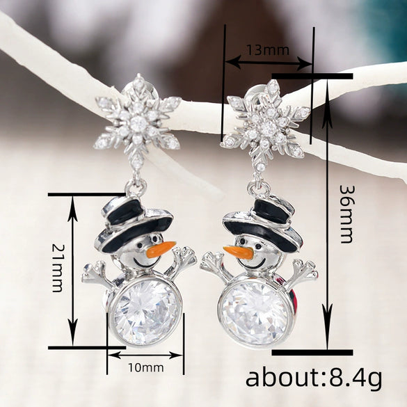 Women's Copper Christmas Snowman Snowflake Earrings With Star Shape And Festive Cartoon Design