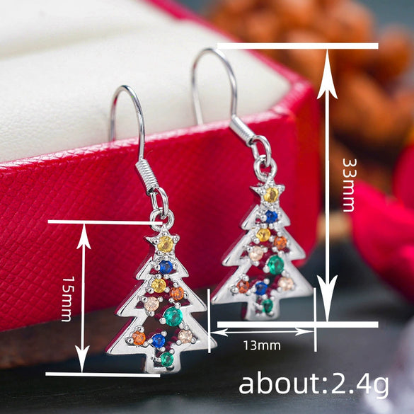 Women's Copper Christmas Tree Earrings With Colorful Zircon Festive Holiday Jewelry In Fairy Style