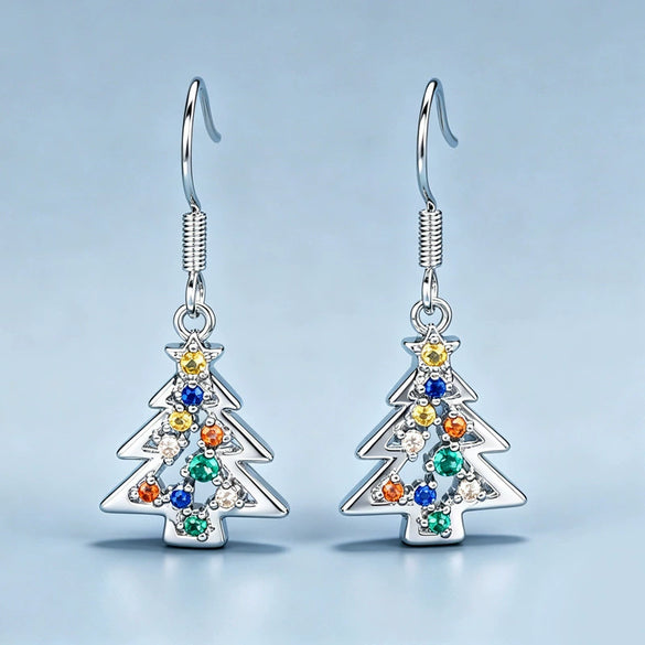 Women's Copper Christmas Tree Earrings With Colorful Zircon Festive Holiday Jewelry In Fairy Style