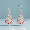 Women's Copper Christmas Tree Earrings With Red Shimmering Oil Drip Effect Star Shape And Ribbon Wrapped Holiday Design