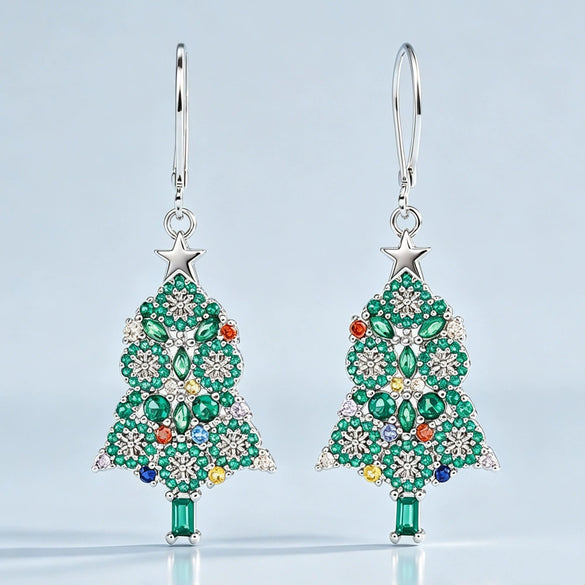 Women's Copper Christmas Tree Earrings With Starshaped Sparkling Snowflake Design Festive Holiday Jewelry Accessories