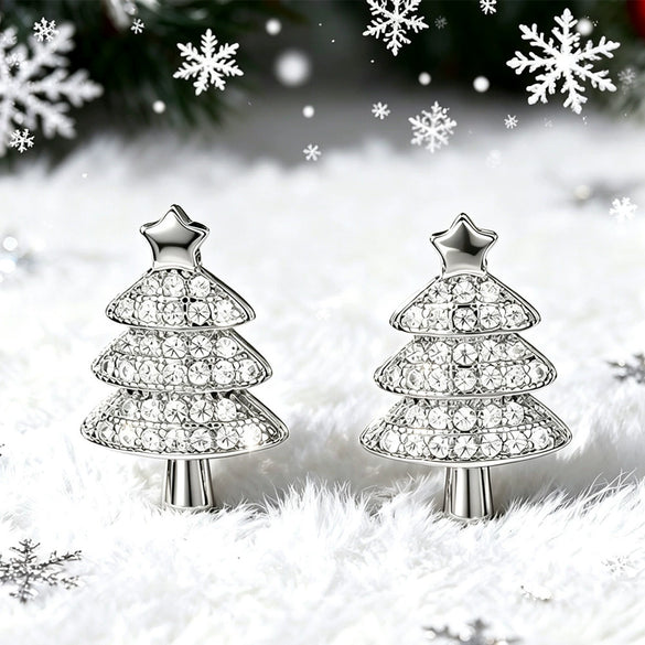 Women's Copper Christmas Tree Earrings With Synthetic Cubic Zirconia Inlay Sparkling Star And Geometric Design