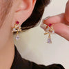 Women's Copper Christmas Tree Earrings With Zircon Inlay Geometric Star And Floral Design Light Luxury Style