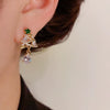 Women's Copper Christmas Tree Earrings With Zircon Inlay Geometric Star And Floral Design Light Luxury Style