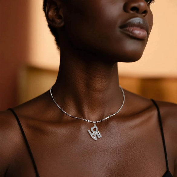Women's Copper Clavicle Necklace With Zircon Inlay Love Letter Pendant And Electroplated Light Luxury Style