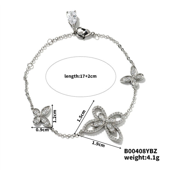 Women's Copper Clover Butterfly Geometric Sweet Style Bracelet With Corundum Treatment